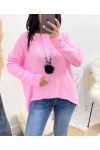 ASYMMETRICAL SWEATER + NECKLACE FREE PINK AW868