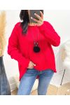 ASYMMETRICAL SWEATER + NECKLACE FREE AW868 RED