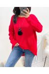 ASYMMETRICAL SWEATER + NECKLACE FREE AW868 RED