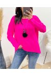 ASYMMETRICAL SWEATER + FREE NECKLACE AW868 FUSHIA