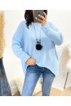 ASYMMETRICAL SWEATER + FREE NECKLACE AW868 SKY BLUE