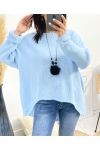 ASYMMETRICAL SWEATER + FREE NECKLACE AW868 SKY BLUE