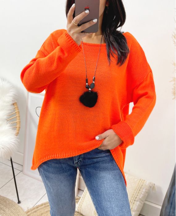 ASYMMETRICAL SWEATER + FREE NECKLACE AW868 ORANGE