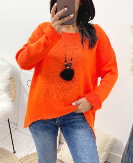 ASYMMETRICAL SWEATER + FREE NECKLACE AW868 ORANGE