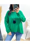 ASYMMETRISCHER PULLOVER + KOSTENLOSE HALSKETTE AW868 SMARAGDGRÜN