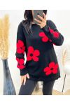 FLOWERS SWEATER AW903 BLACK/RED