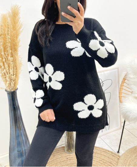 FLOWERS SWEATER AH903 BLACK/WHITE