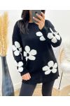 FLOWERS SWEATER AH903 BLACK/WHITE