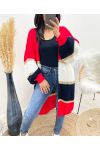 MULTICOLOR LUREX LONG PUFF SLEEVE CARDIGAN AW922 RED