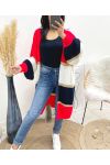 MULTICOLOR LUREX LONG PUFF SLEEVE CARDIGAN AW922 RED
