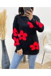 FLOWERS SWEATER AW903 BLACK/RED