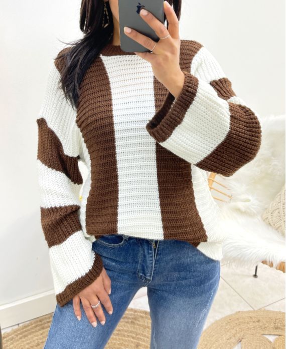 MAGLIA CHUNKY STRIPE AW929 CIOCCOLATO