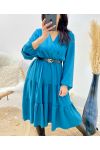 ROBE MI LONGUE AH259 BLEU PETROLE