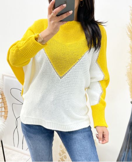 ZWEIFARBIGER PULLOVER LUREX AH941 GELB