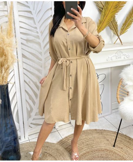 CAMEL PE196 BUTTON SKATER DRESS