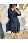 PE196 BLACK BUTTON SKATER DRESS