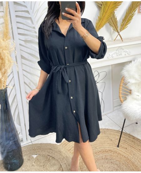 PE196 BLACK BUTTON SKATER DRESS