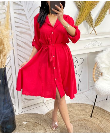 ROBE PATINEUSE A BOUTONS PE196 ROUGE