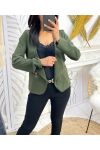 PE996 MILITARY GREEN ZIP CROPPED JACKET