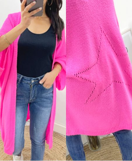 LONG SHINY CARDIGAN BACK STAR AW909 CANDY PINK