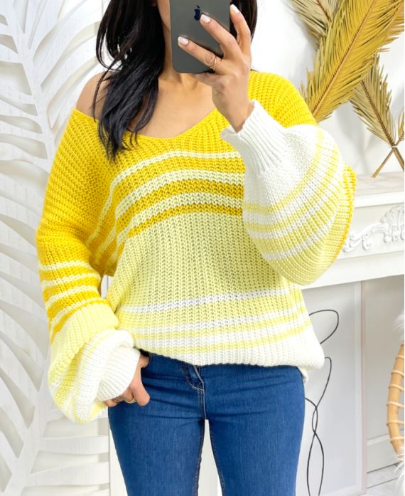 PULLOVER RAYURES PE144 JAUNE