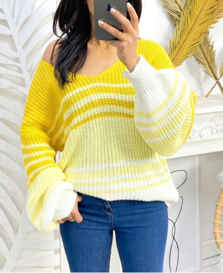 PULLOVER RAYURES PE144 JAUNE