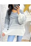 PE144 GESTREIFTER PULLOVER GRAU