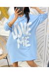 ROBE SWEAT CAPUCHE 2 POCHES LOVE ME PE135 BLEU CIEL