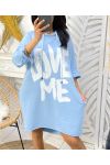 2-POCKET HOODIE DRESS LOVE ME PE135 SKY BLUE