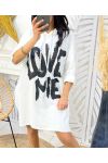 2-POCKET HOODIE DRESS LOVE ME PE135 WHITE