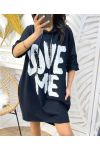 2-POCKET HOODIE DRESS LOVE ME PE135 BLACK