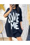 2-POCKET HOODIE DRESS LOVE ME PE135 BLACK