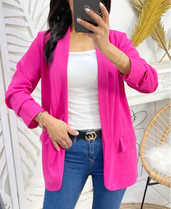 CHAQUETA BLAZER ENROLLADA SS125 FUSHIA