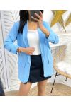 CHAQUETA BLAZER SS125 AZUL CIELO CON MANGAS ARREMANGADAS