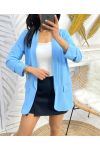 CHAQUETA BLAZER SS125 AZUL CIELO CON MANGAS ARREMANGADAS