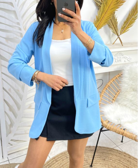 BLAZER JACKET SS125 SKY BLUE WITH ROLLED-UP SLEEVES