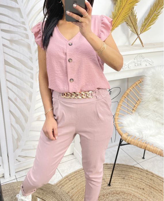 PE179 PINK BUTTON BLOUSE