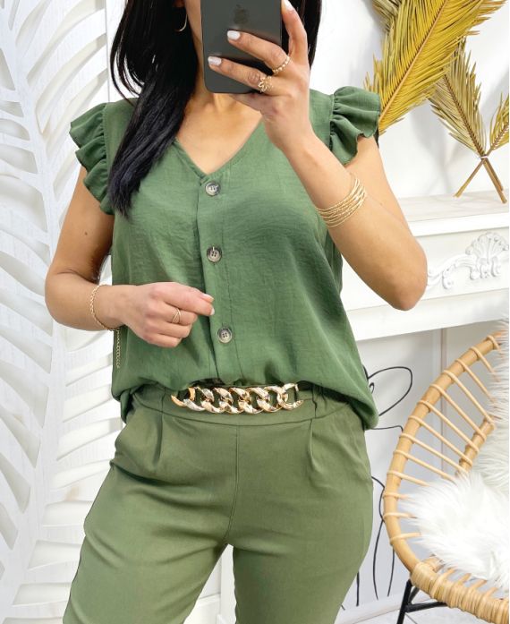 BLUSA CON BOTTONI PE179 VERDE MILITARE