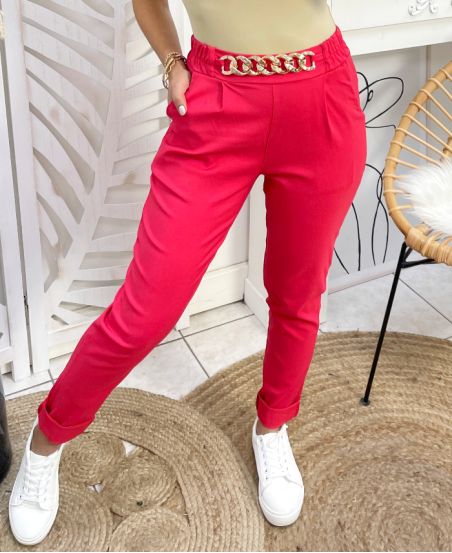 PACK 4 PANTALONS CHAINE S-M-L-XL PE131 ROUGE