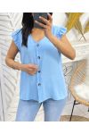 PE179 HIMMELBLAUE BLUSE MIT KNOPFLEISTE