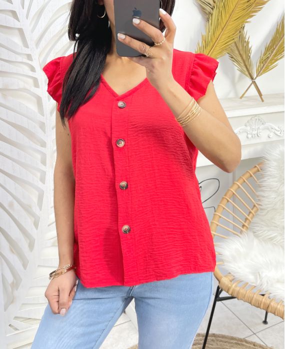 PE179 BUTTON BLOUSE RED