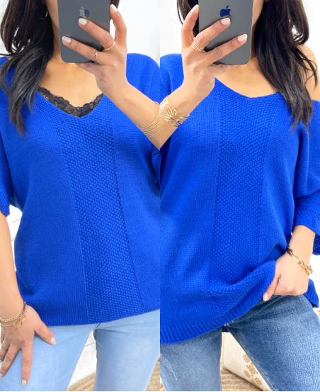 PULLOVER MANCHE COURT PE956 BLEU ROYAL