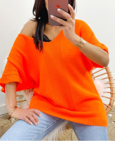 SHORT SLEEVE SWEATER PE956 ORANGE