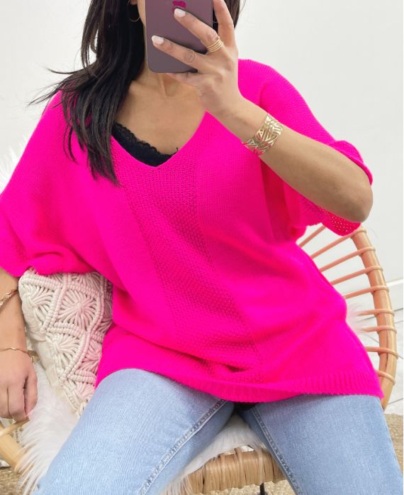 PULLOVER MANCHE COURT PE956 FUSHIA