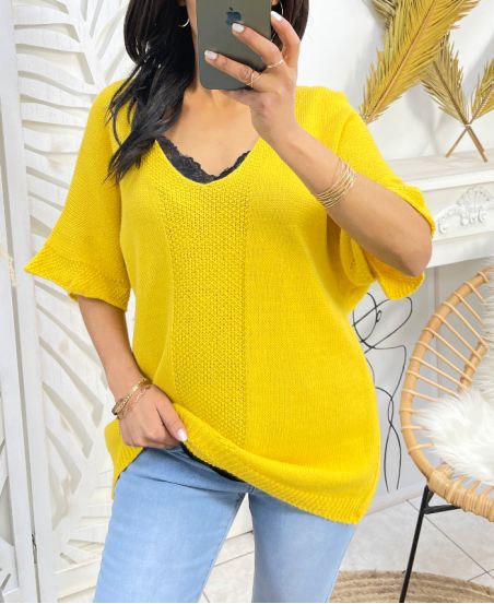 SHORT-SLEEVED SWEATER PE956 YELLOW