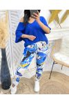 PE105 PRINTED WRINKLE EFFECT TROUSERS ROYAL BLUE