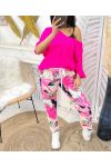 PANTALON EFFET FROISE IMPRIME PE105 FUSHIA