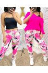 PANTALON EFFET FROISSE IMPRIME PE105 FUSHIA