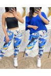 ROYAL BLUE PRINTED CRINKLE EFFECT TROUSERS PE105