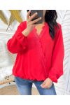 BLUSA DRAPEADA DE ENCAJE PE77 ROJO